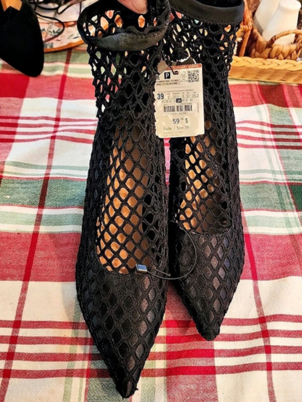 NWT Zara Black Fishnet High Heel Ankle Boots EU 39